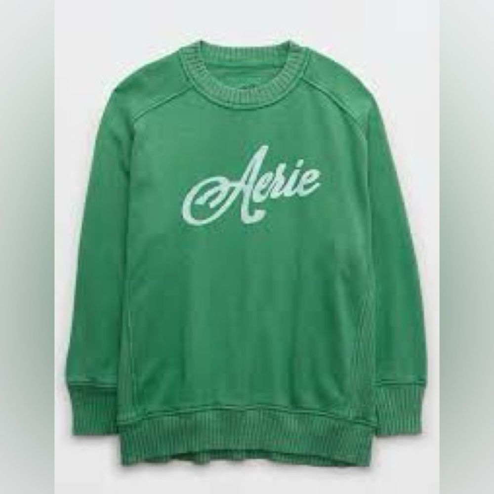 Aerie Kelly Green Down-To-Earth Crew Sweatshirt XXS Cozy Soft